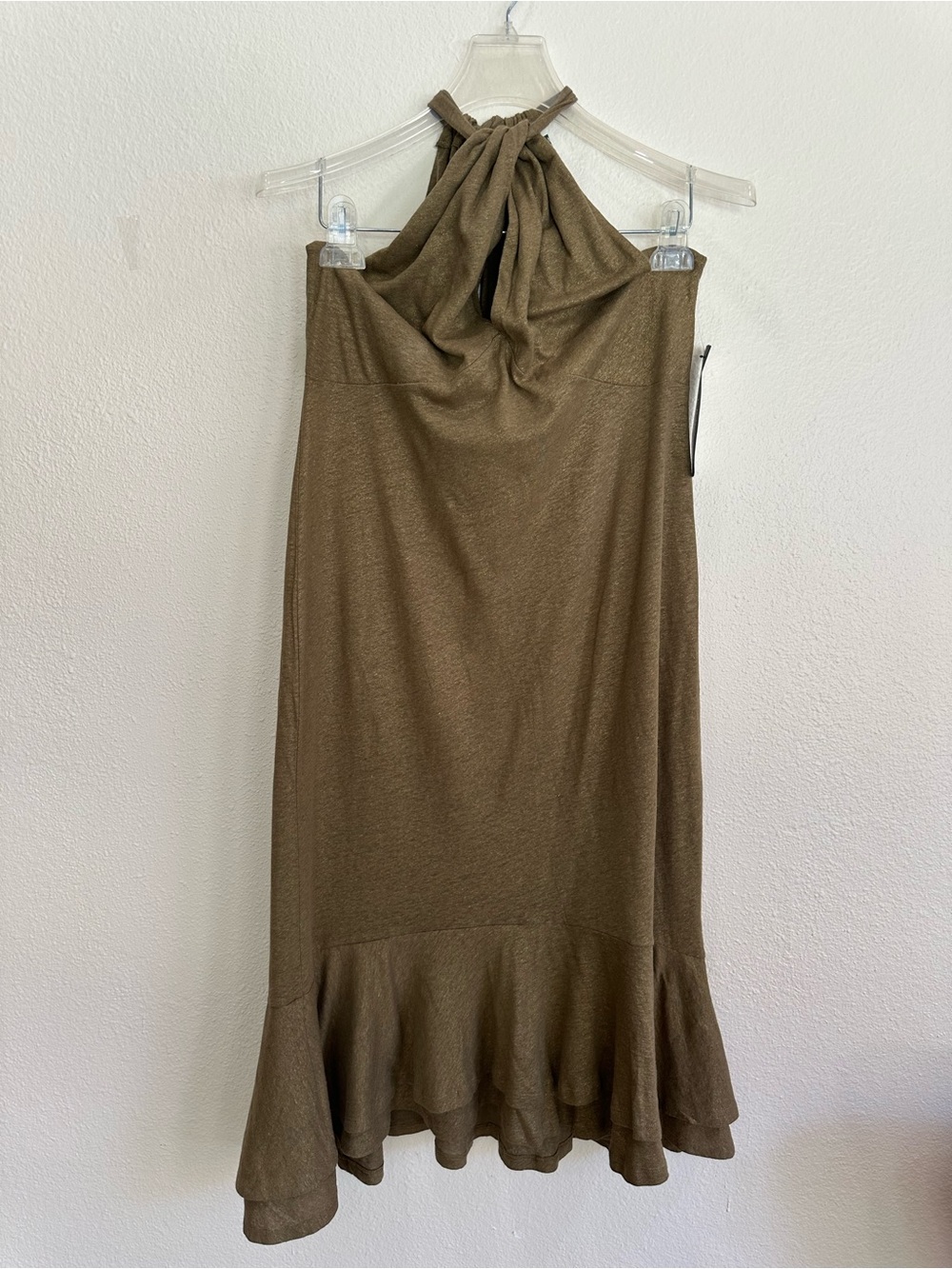 Ralph Lauren Olive w/Gold Shimmer Halter Neck Midi Skirt with Ruffle Hem Size M